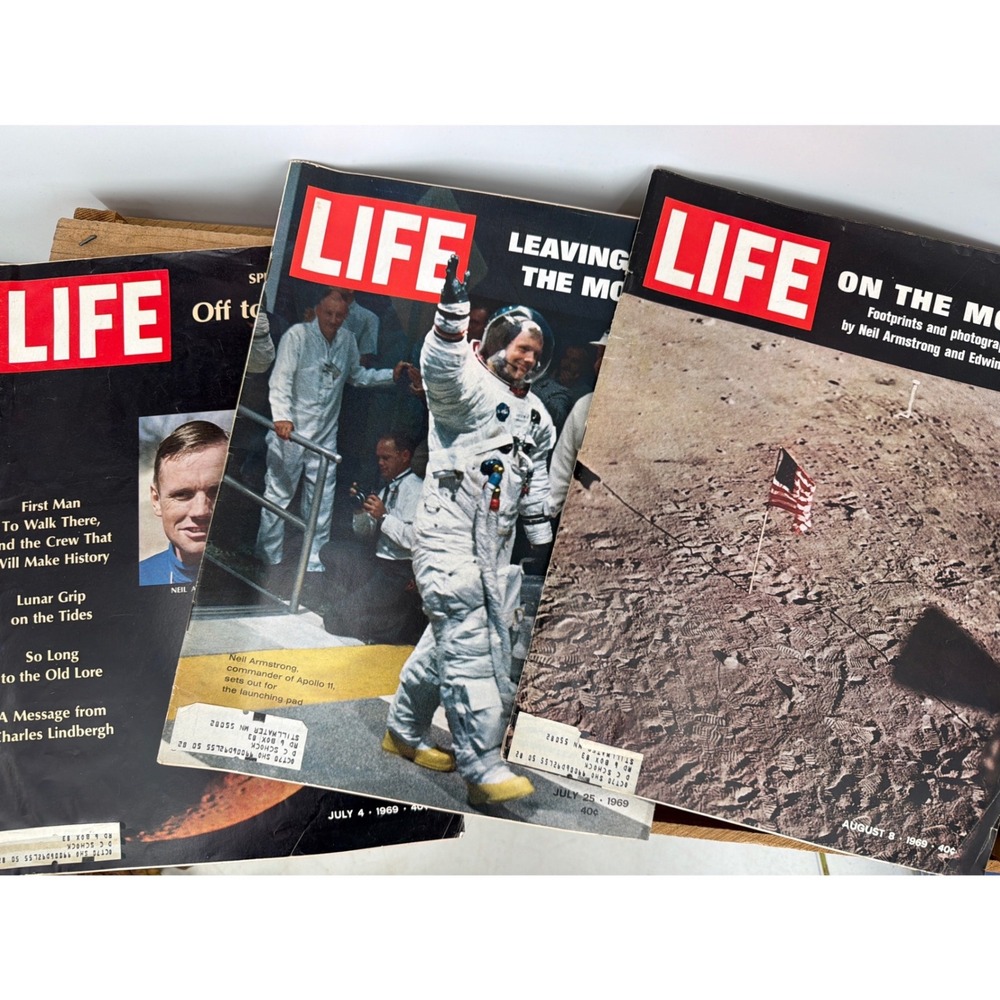 Vintage 1969 LIFE Magazine Apollo 11 Moon Landing Set 3 Issues July August 1969
